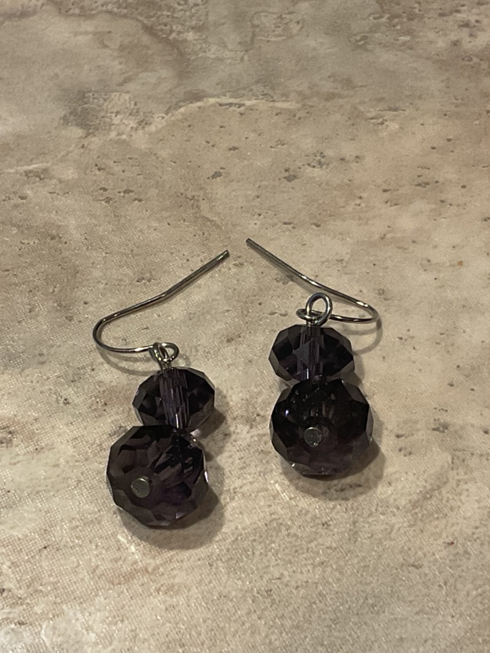 Faceted Dark Purple Bead Drop Earrings